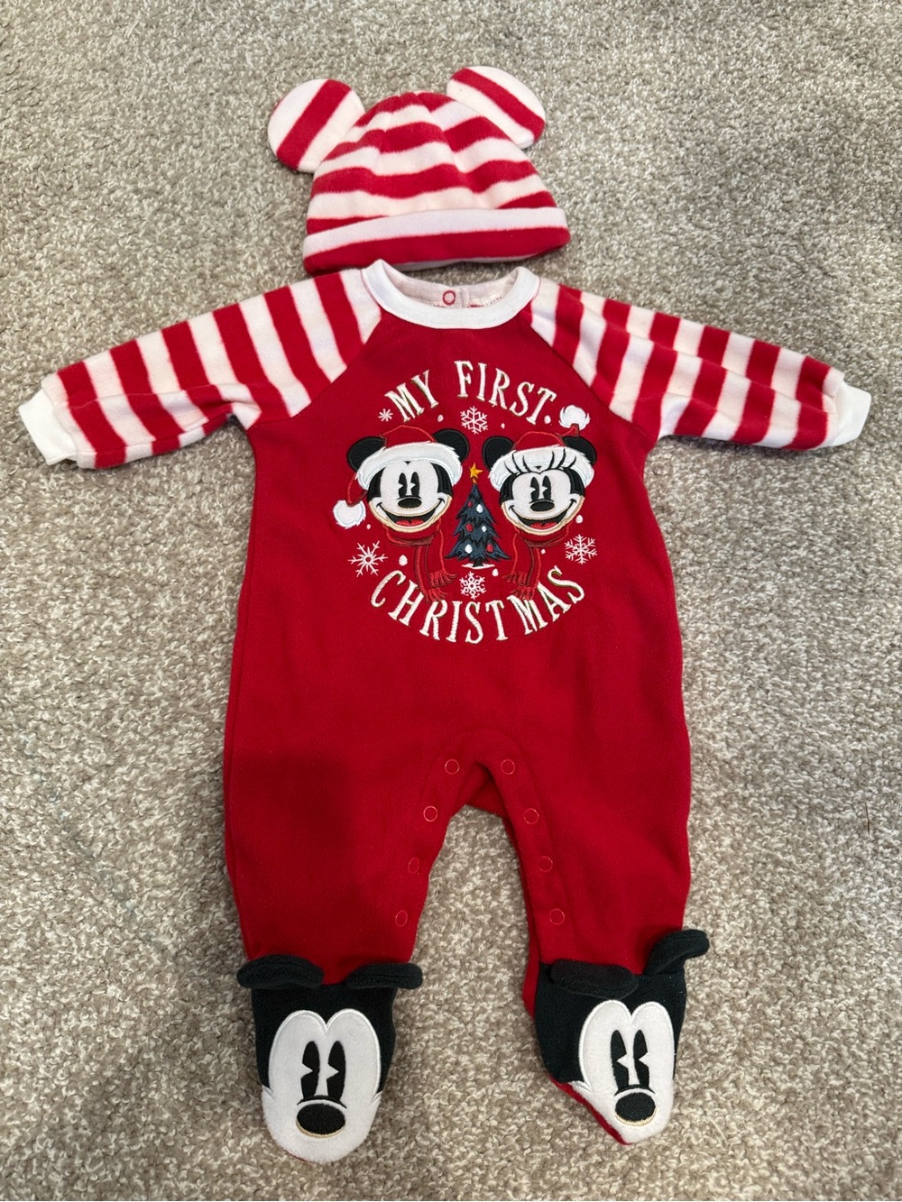 My First Christmas Red Striped Baby One-Piece 0-3months